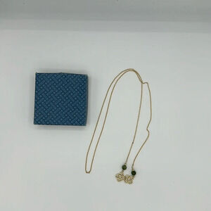 New in box Vintage Avon 1979 Gold Tone Faux Jade Beads Florette Lariat Necklace